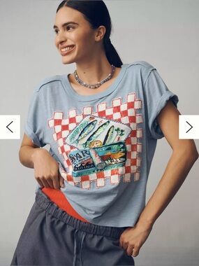 Anthropology Mauve Sardine Embroidered Tee